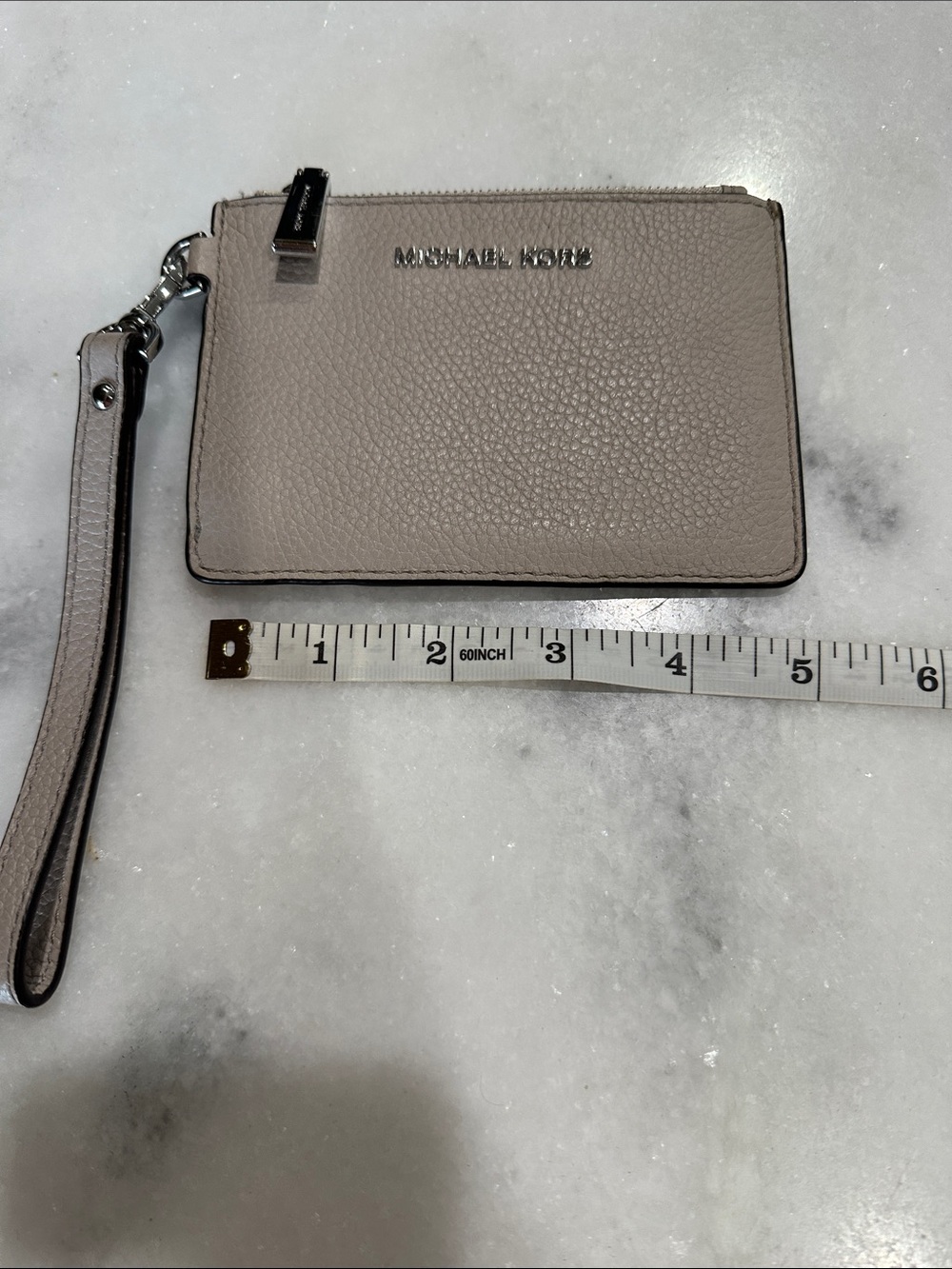 Michael Kors Pebble Leather Card Holder Wristlet in Taupe
